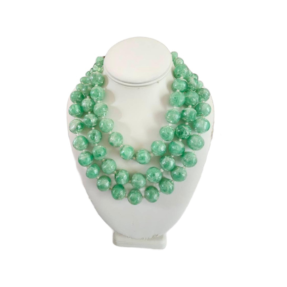 Vintage Chunky Lucite Beaded Triple Strand Necklace Mint Green 1950s - Picture 1 of 10